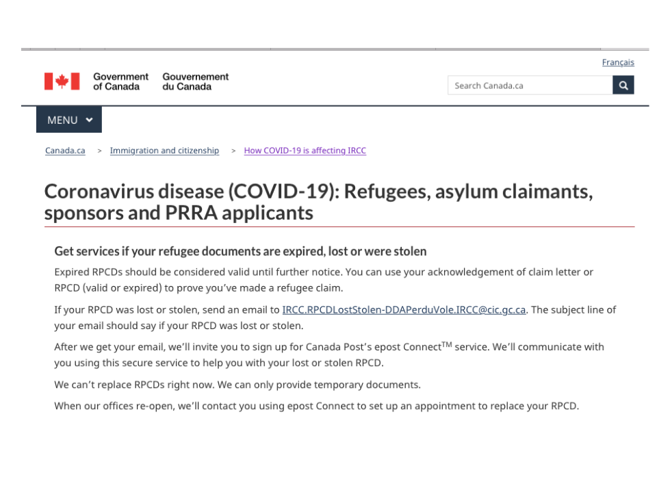 IRCC: Temporary replacement of a lost/stolen Refugee Protection ...